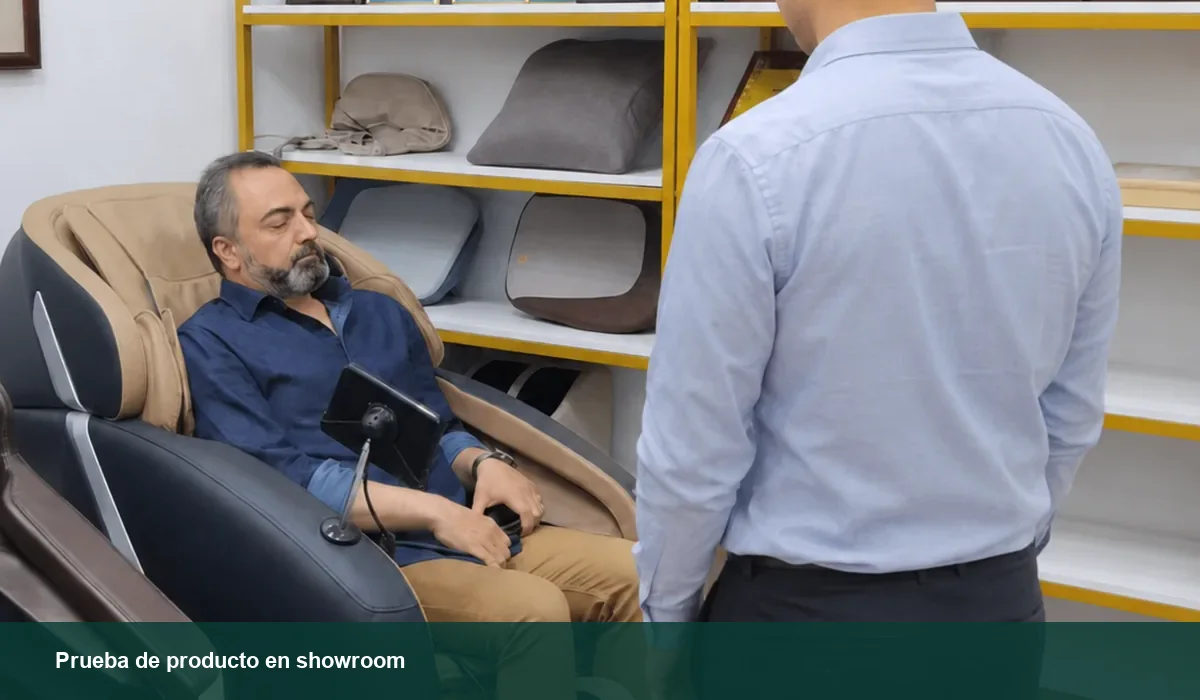 Filas de sillones de masaje durante una comprobación de producción