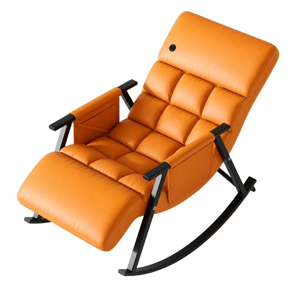 Vista de producto renderizada del sillón de masaje balancín naranja LH-086