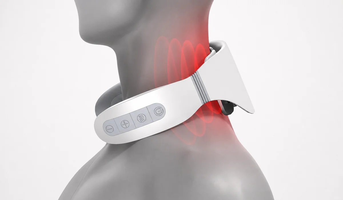 Aplicación comercial de Masajeador cervical inalámbrico EMS con calor y guía de voz LH-013